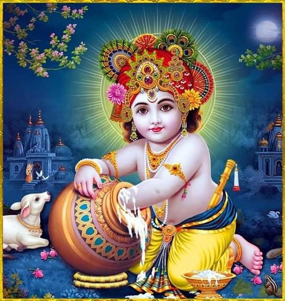 Adorable Shri Krishna With Stealing Butter Image