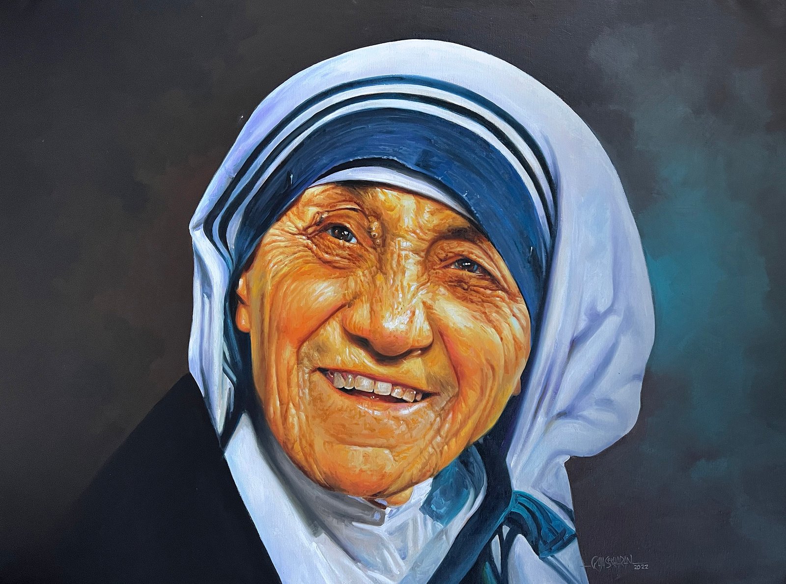Mother Teressa Beautiful Oil Painting Status